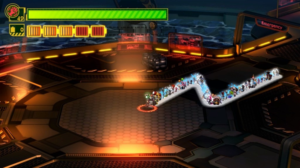 Using shape and color, weapon selection is communicated through visuals alone.
